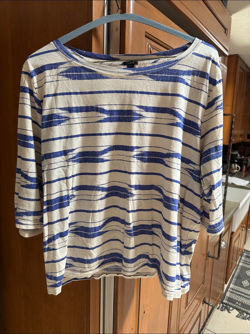 J. Crew White and Blue Striped Long Sleeve Tee